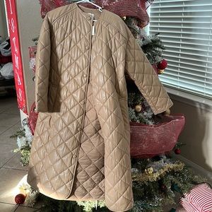 ZARA NEW WOMAN LONG FAUX LEATHER TRENCH COAT CAMEL LIGHT BROWN 2969/093
